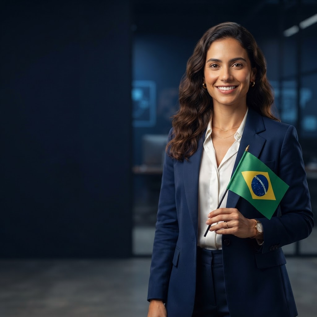Mulher brasileira segurando uma bandeira do Brasil
